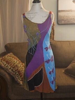 Rising International Patchwork Slip Dress - Purple, Blue & Brown